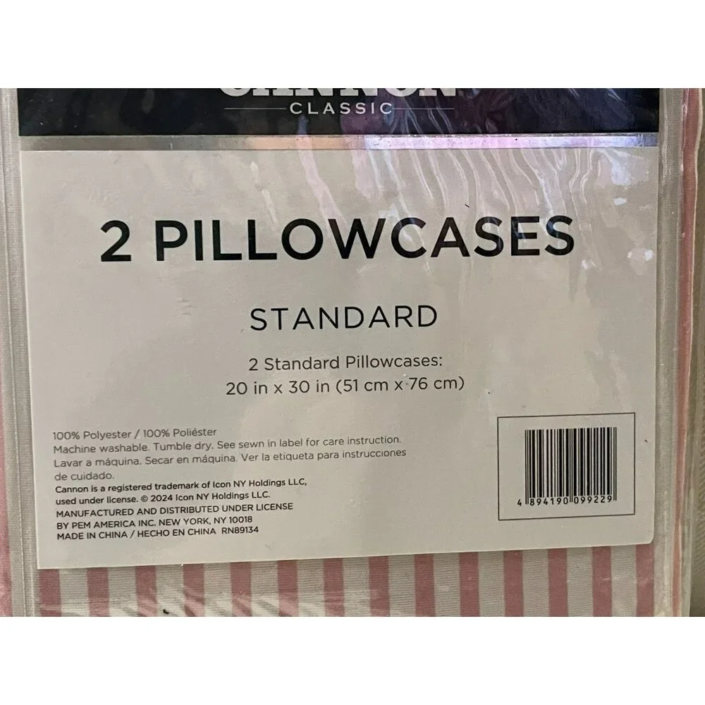 Cannon Classic Set of 2 Pillow Cases NEW Pink White Striped